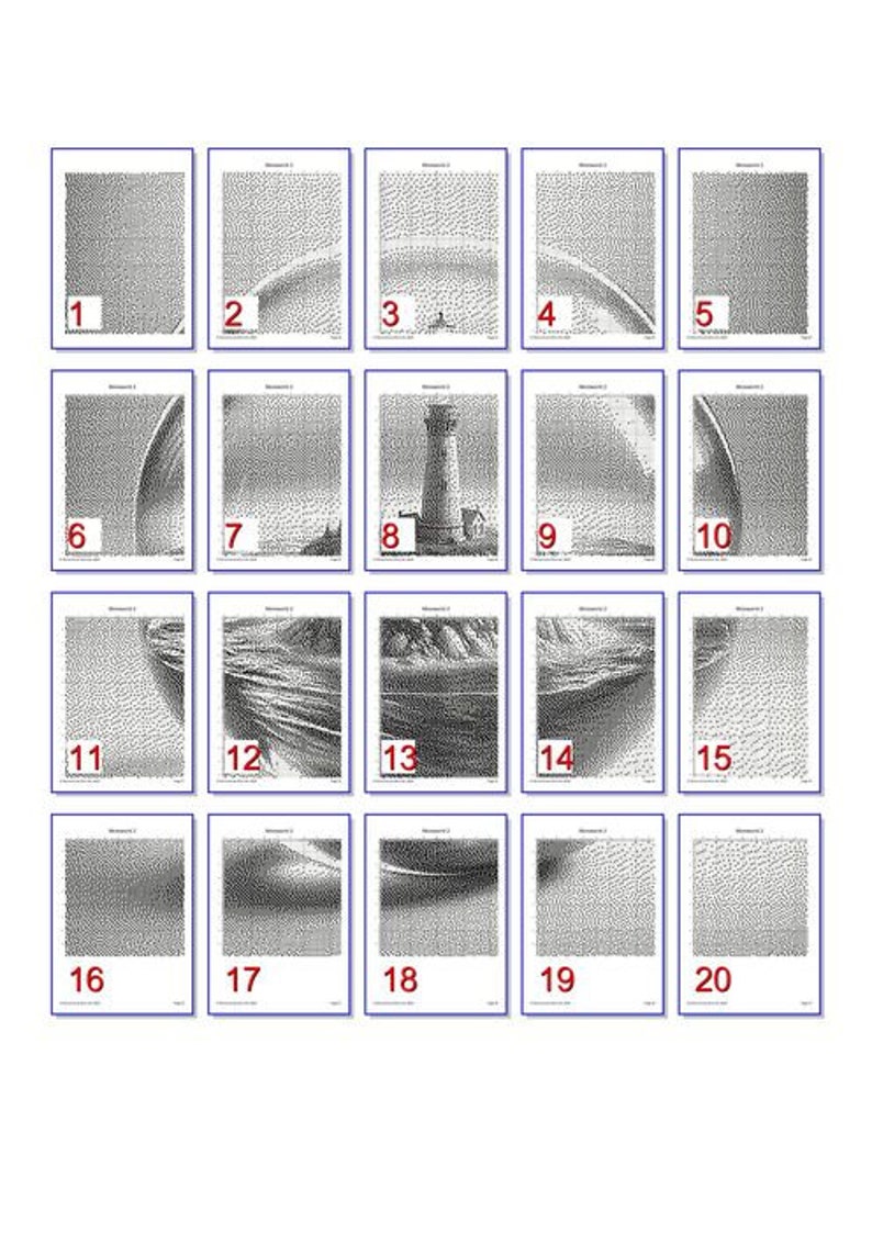 May include: A set of 20 black and white images, each with a different pattern. The images are numbered 1 through 20.