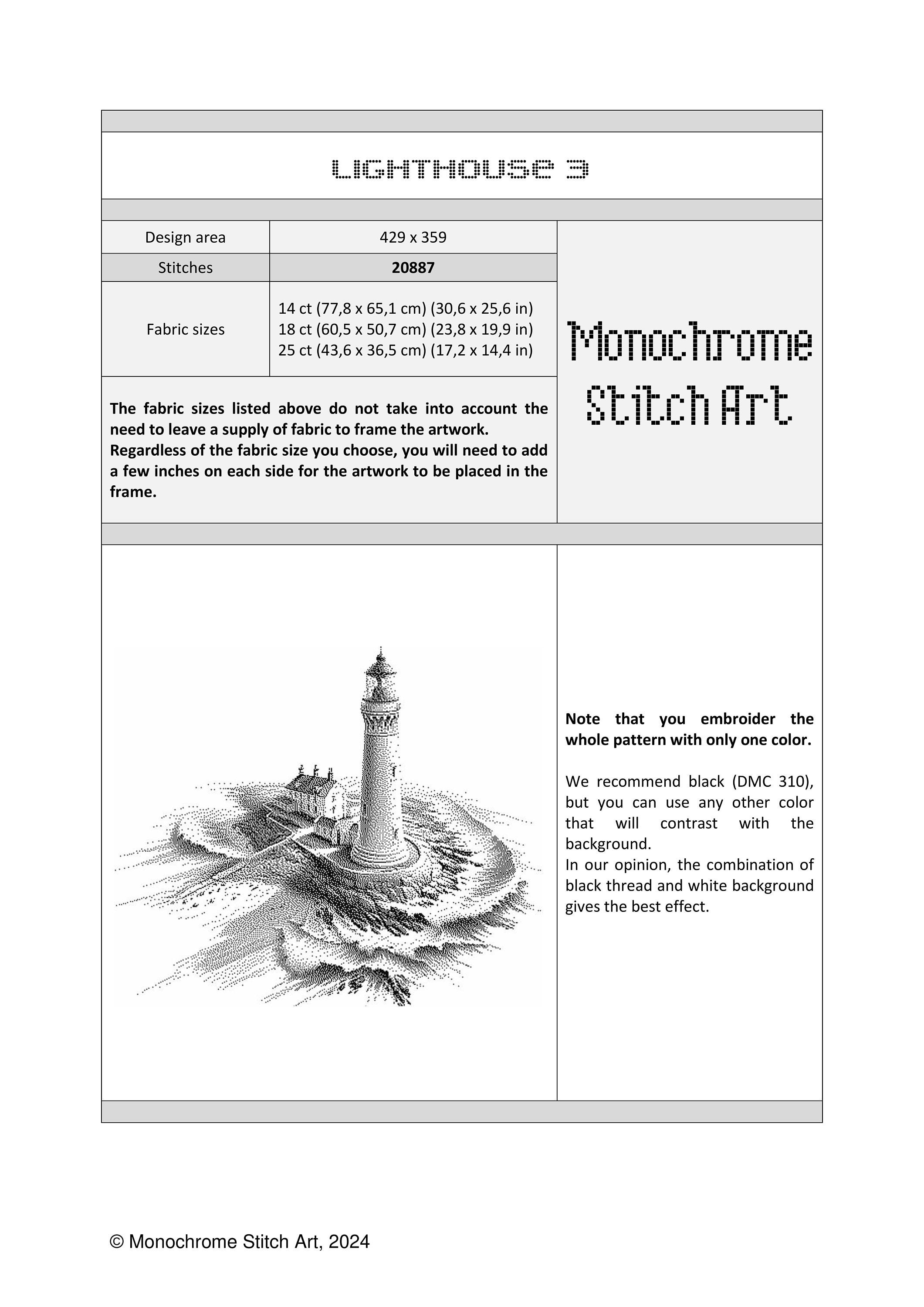 Lighthouse 3 - Digital PDF Monochrome Cross Stitch Pattern - Etsy
