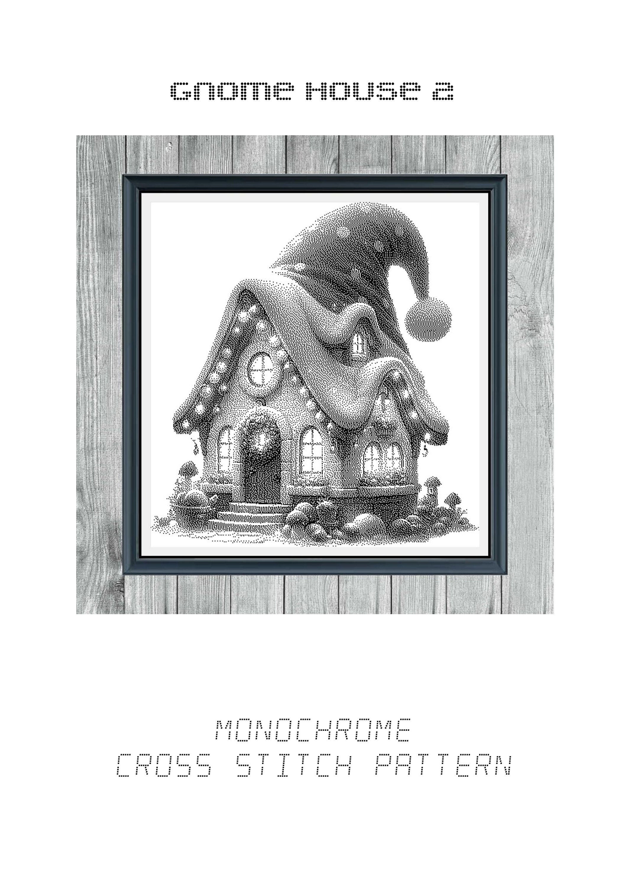Gnome House 2 - Pattern Keeper-ready Monochrome Cross Stitch