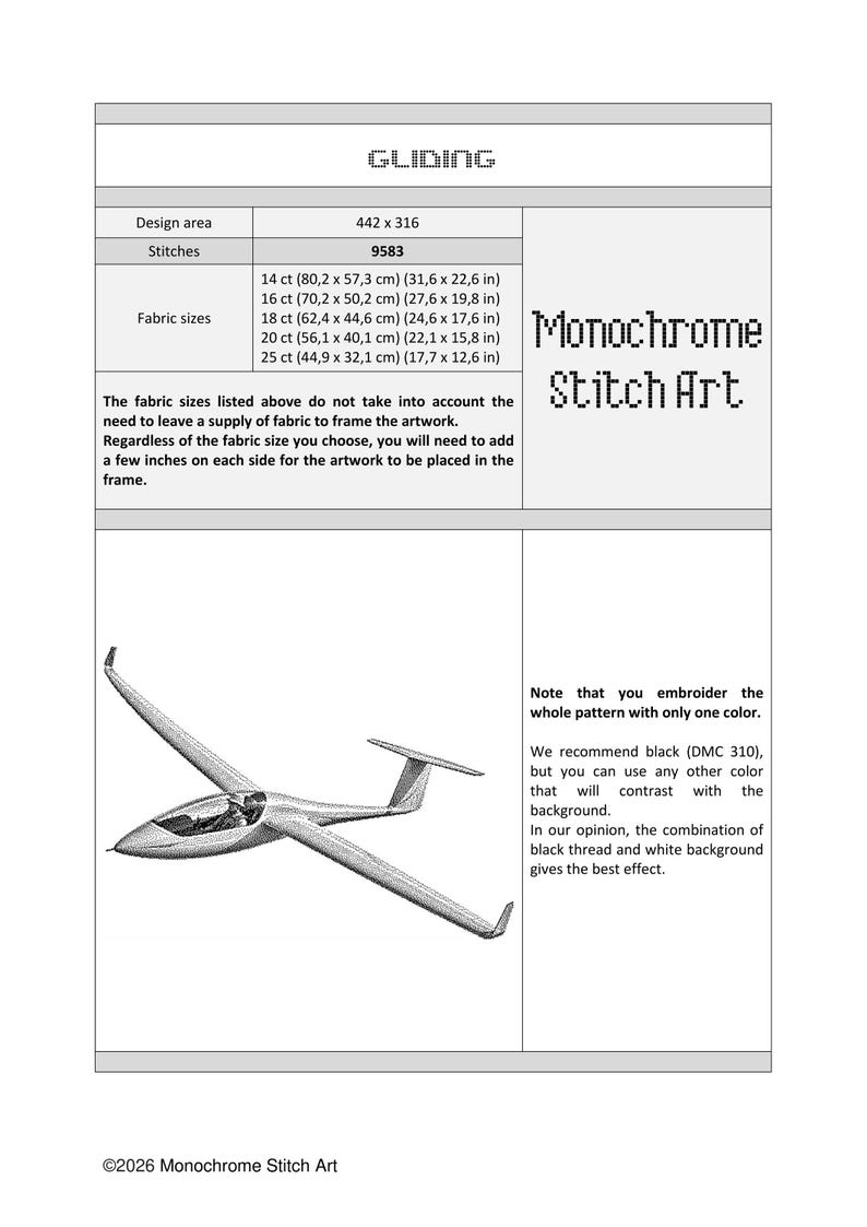 Gliding - Digital Cross Stitch Pattern - Instant Download Monochrome ...