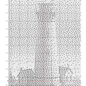 May include: Black and white pixel art design of a building with a tall tower. The design is on a grid with numbers along the top and side. The title "Microworld 2" is at the top of the grid. The text "Monochrome Stitch Art, 2024" is at the bottom left of the grid. The text "Page 8" is at the bottom right of the grid.
