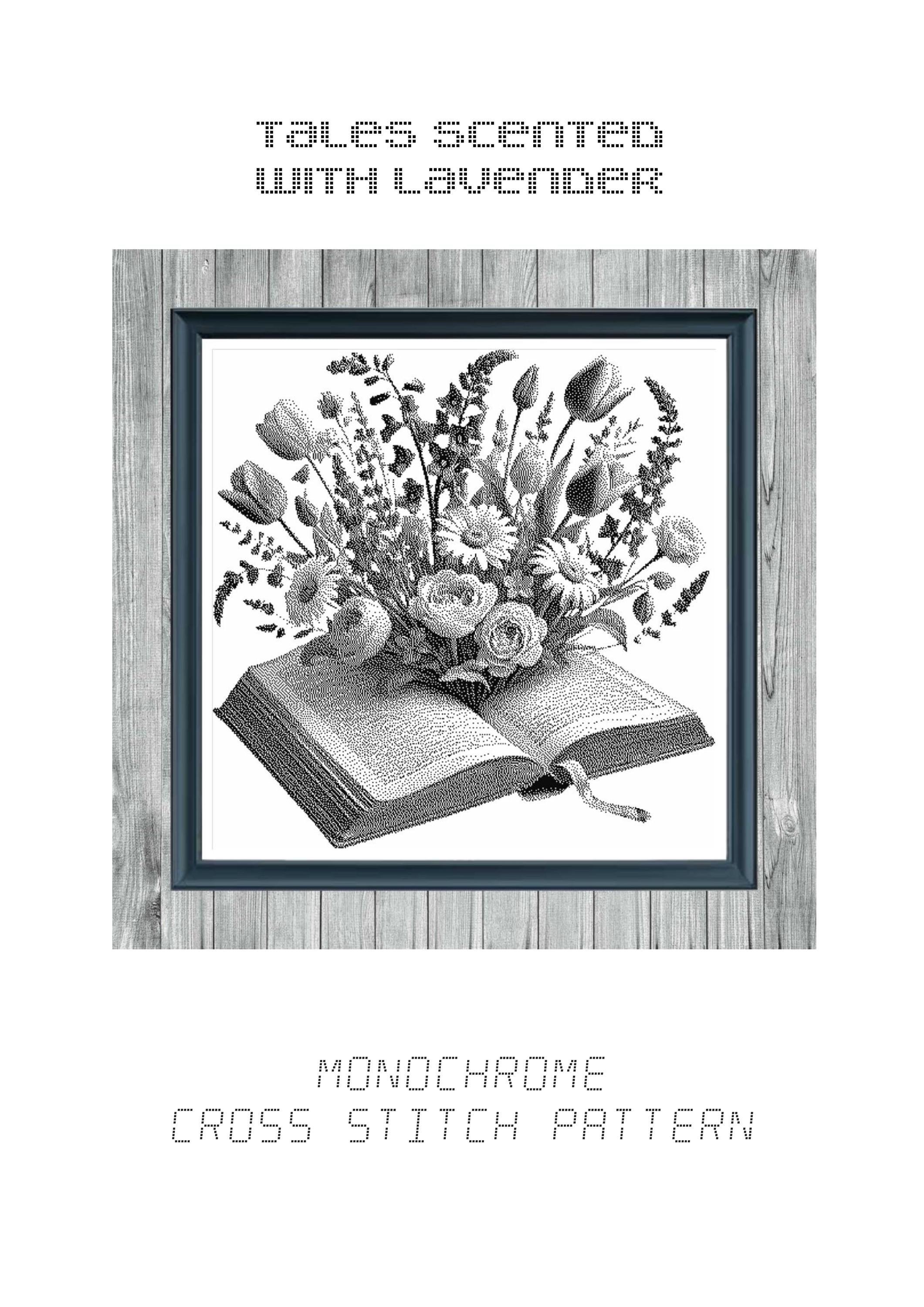 Tales Scented with Lavender - Modern Monochrome Cross-Stitch Chart – Single Color PDF Download