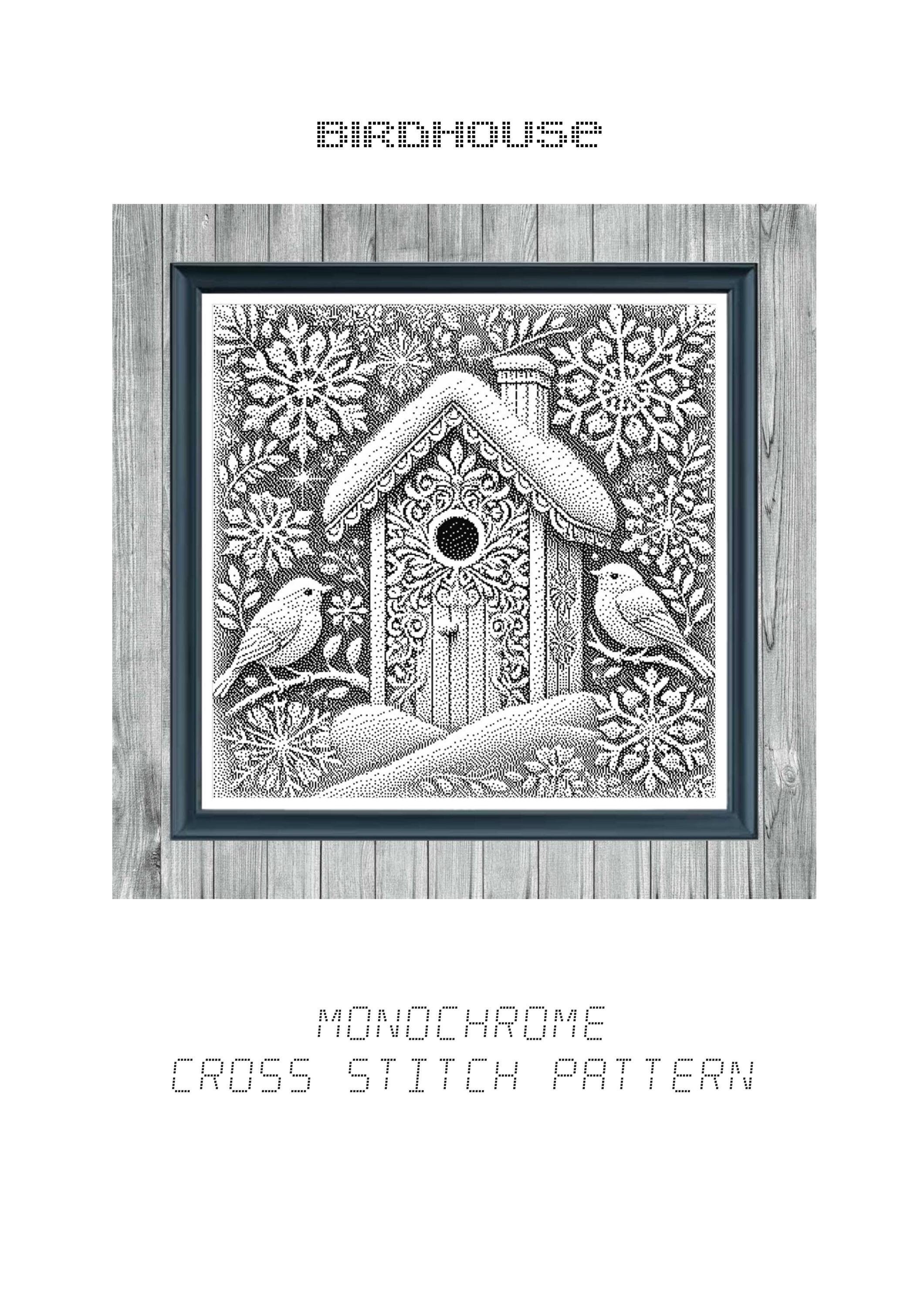 Birdhouse - Elegant Single Color Cross-Stitch PDF – Instant Download Chart