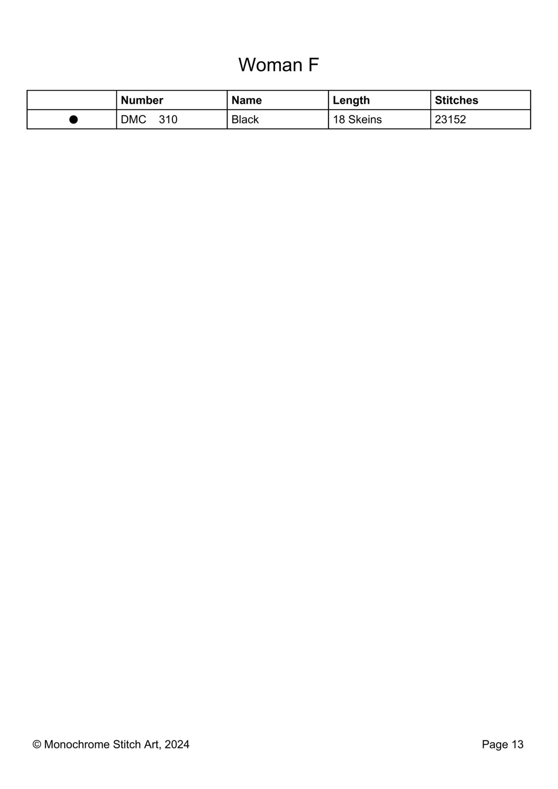 Iha Rookie F Pattern Woman F - Pattern Keeper-ready Monochrome Cross Stitch Pattern - 1color ...