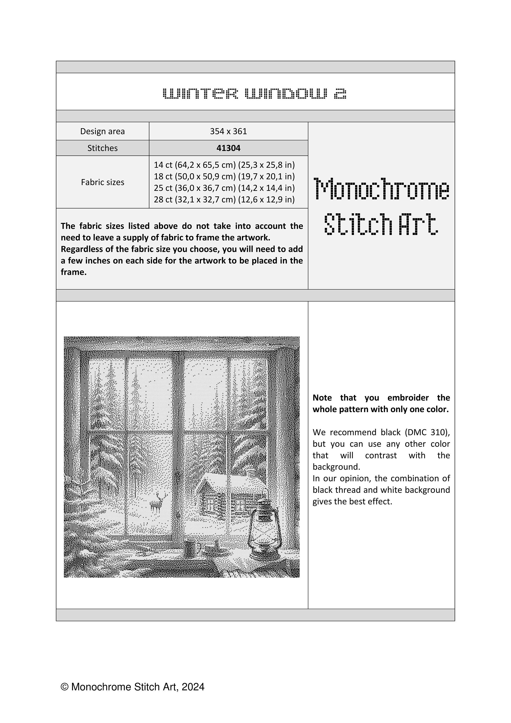 Winter Window 2 - Monochrome Cross Stitch Pattern - Digital PDF ...
