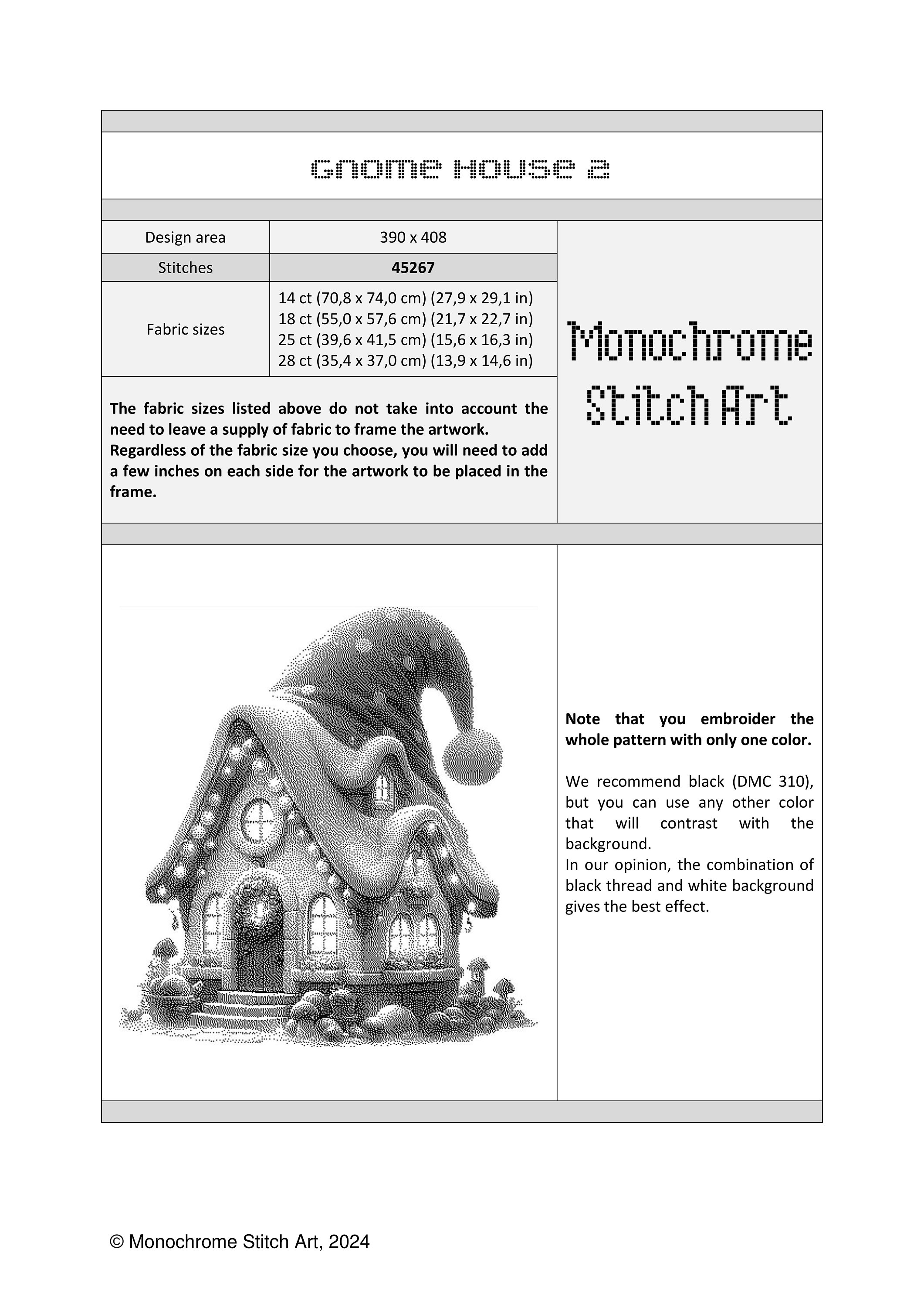 Gnome House 2 - Pattern Keeper-ready Monochrome Cross Stitch