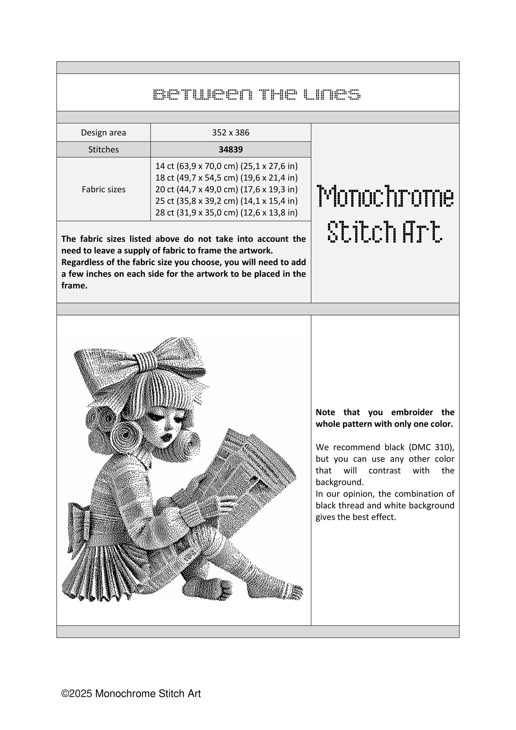 Between the Lines - Stylish Monochrome Embroidery PDF – Instant