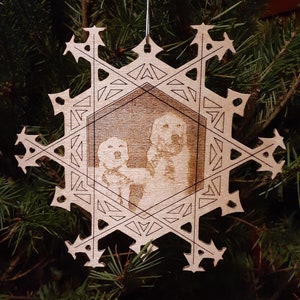 Holiday Ornament, Wooden Snowflake: Can be personalized with any message or your photo.