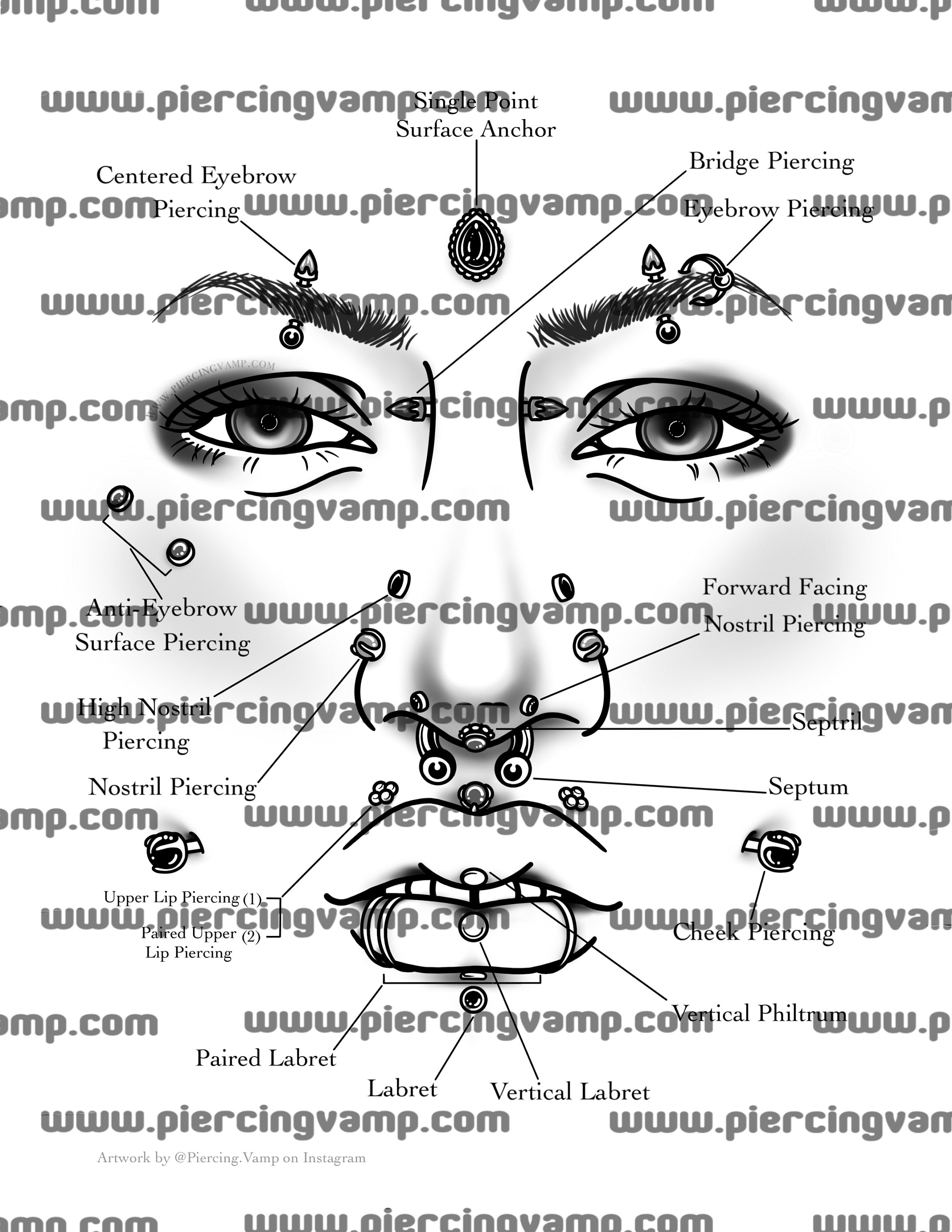 Face Piercing Chart (Download Now) - Etsy