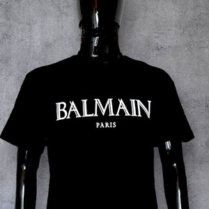 Vintage Balmain Designer-T-Shirt, hochwertige, grafische T-Shirts, schwarzes Baumwollshirt XL