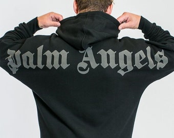 Palm Angels hoodie, donkerzwarte pullover hoodie, oversize hoodie, unisex hoodie