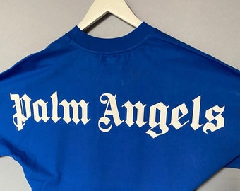 Palm Angels Tshirt, oversize tee for men. Blue summer tee, Adult T-shirt, cotton shirt, men tee