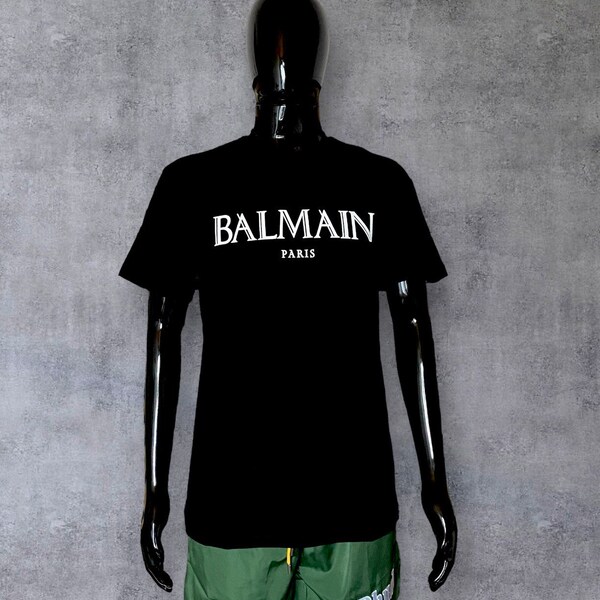 Vintage Balmain designer tshirt, high quality, graphic tees , black cotton shirt XL