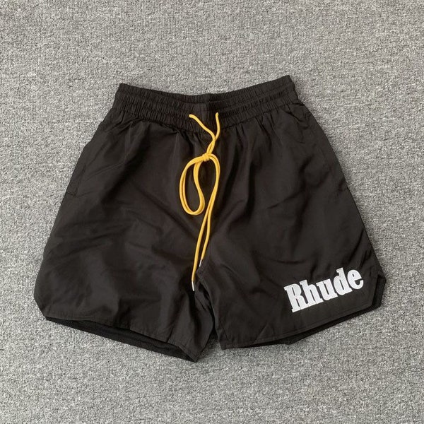 Rhude shorts , embroidered logo on the front , mens beach shorts, summer shorts for him