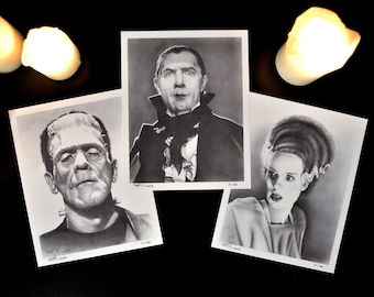 Classic Horror Universal Monsters Prints: Dracula, Frankenstein & The Bride, Set van 3 Limited Edition Prints (UNFRAMED), Halloween, Vampire