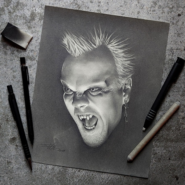 David from The Lost Boys Fan Art DIGITAL DOWNLOAD, Kiefer Sutherland, 80s Horror Films, Pop Culture Icon, Vampire Fangs, Gothic Vampire