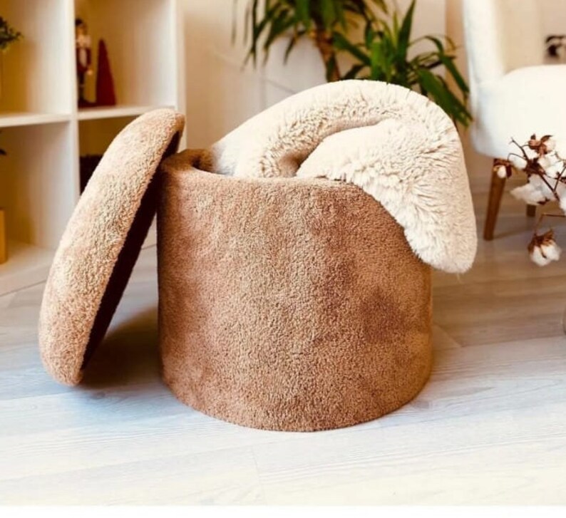 Ottoman Chair Pouf Vanity Chair Stool Footrest Bench for Bedroom Chair for Living Room Teddy Storage Accent Stool Boucle Pouf Round Pouf image 6