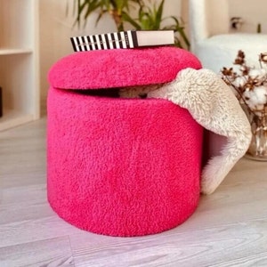 Ottoman Chair Pouf Vanity Chair Stool Footrest Bench for Bedroom Chair for Living Room Teddy Storage Accent Stool Boucle Pouf Round Pouf Pink-purple
