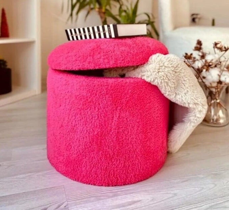 Ottoman Chair Pouf Vanity Chair Stool Footrest Bench for Bedroom Chair for Living Room Teddy Storage Accent Stool Boucle Pouf Round Pouf Pink-purple