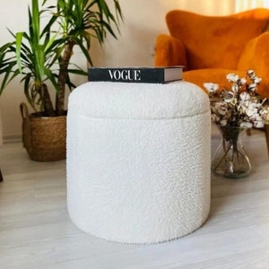 Ottoman Chair Pouf Vanity Chair Stool Footrest Bench for Bedroom Chair for Living Room Teddy Storage Accent Stool Boucle Pouf Round Pouf image 2