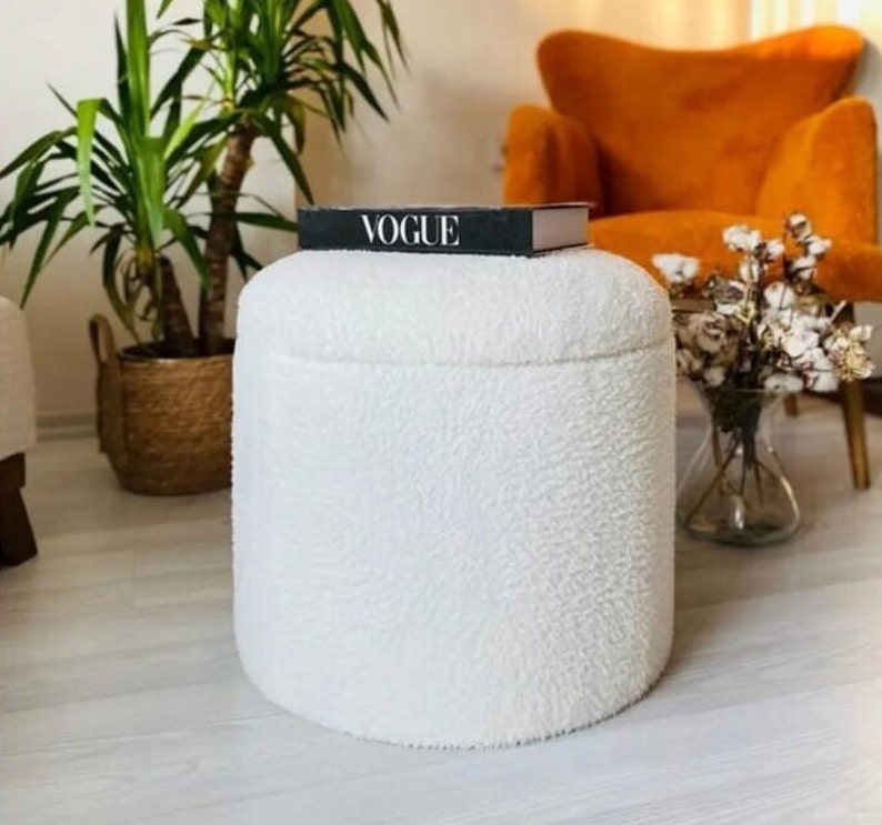 Ottoman Chair Pouf Vanity Chair Stool Footrest Bench for Bedroom Chair for Living Room Teddy Storage Accent Stool Boucle Pouf Round Pouf image 2