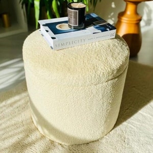 Ottoman Chair Pouf Vanity Chair Stool Footrest Bench for Bedroom Chair for Living Room Teddy Storage Accent Stool Boucle Pouf Round Pouf Yellow Cream