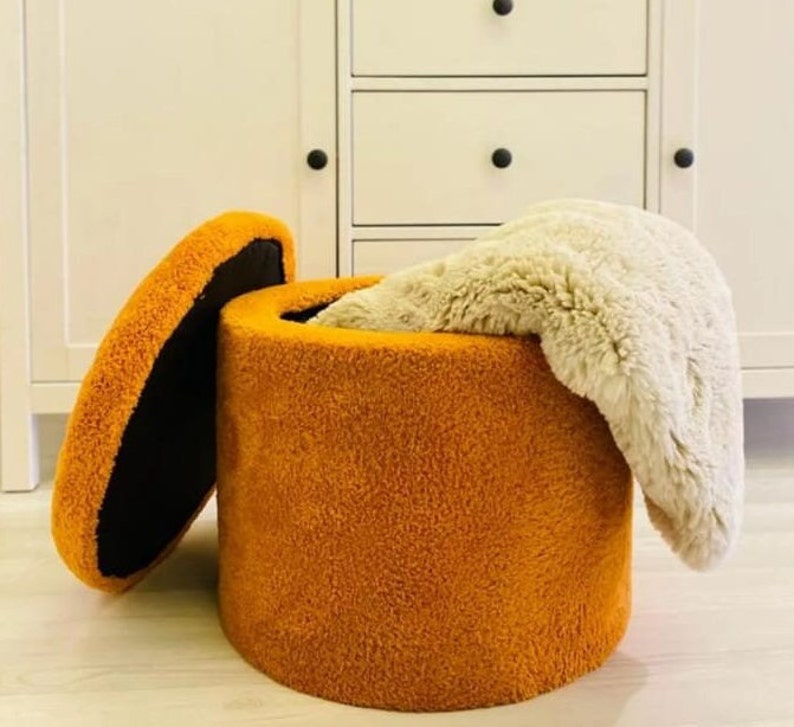 Ottoman Chair Pouf Vanity Chair Stool Footrest Bench for Bedroom Chair for Living Room Teddy Storage Accent Stool Boucle Pouf Round Pouf image 8