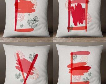 LOVE Letter Valentine Pillow Cover | Valentine Gift Red Throw Pillow | Decorative Pillow Valentine Day Decor | Velvet Cushion Cover Set of 4