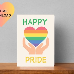Carte à imprimer Happy Pride, drapeau de la fierté, soutien LGBTQ+, Love is love, cadeau de coming out, fierté arc-en-ciel