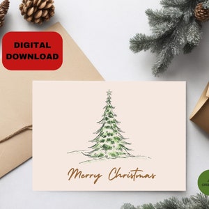 Christmas Card Printable, Merry Christmas Greeting Card, Instant Download, Simple, Christmas Greeting Card, Digital Christmas Card
