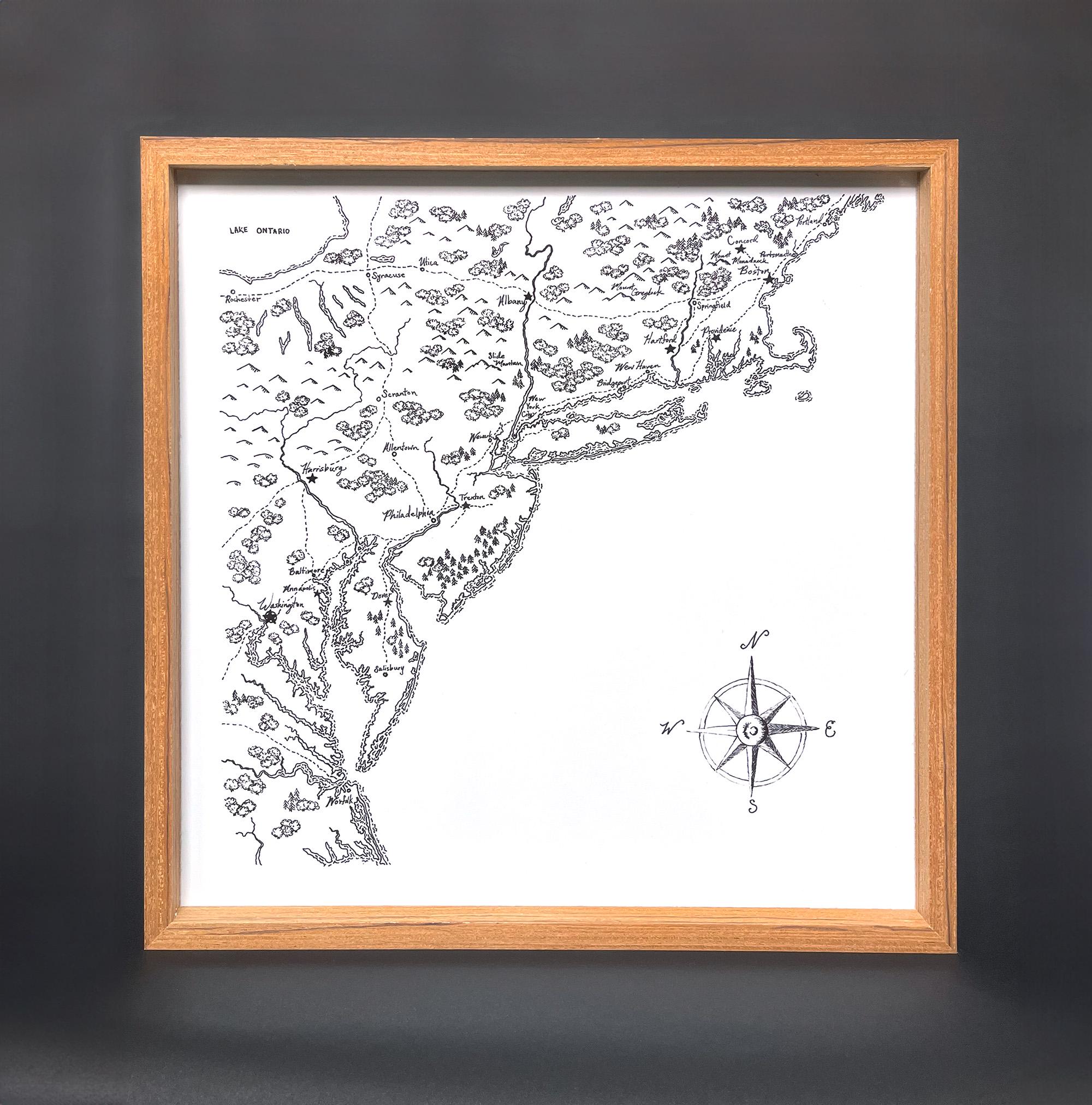 Hand-drawn East Coast Map - Framed Fine Art Print - Etsy