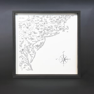 Carte de la côte est dessinée à la main - Impression d'art encadrée
