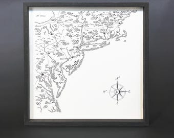 Hand-drawn East Coast Map - Framed Fine Art Print