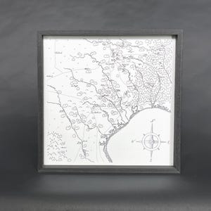 Carte de la côte du Texas dessinée à la main - Impression d'art encadrée