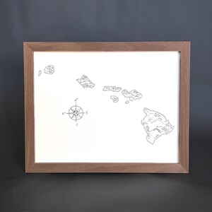 Carte d'Hawaï dessinée à la main - Impression d'art encadrée