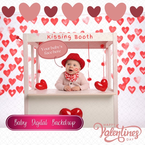 Baby Backdrop Photography Face Insert, Digital Background, Add Face Prop Composite, Valentine's Day, Kissing Booth, Baby Boy, Infant Photo