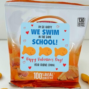 Classroom Valentine Stickers, Goldfish Cracker Valentines Label, Happy Valentines Day Tag, So Happy We Swim in the Same School