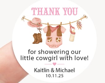 Cowgirl Baby Shower Favor Sticker, A Little Cowgirl Is On The Way Baby Shower Label, Cowgirl Baby Shower Thank You Tag, Cowgirl Clothesline