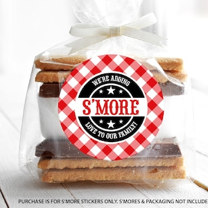 Sticker Baby Q S'more 2" cercle, étiquette de faveur pour baby shower barbecue, sticker faveur S'more, sticker douche couple barbecue vichy rouge