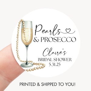 Sticker cadeau nuptiale de douche perles et prosecco, étiquette de douche nuptiale perles et prosecco, décoration de douche nuptiale champagne perles d'or 2"