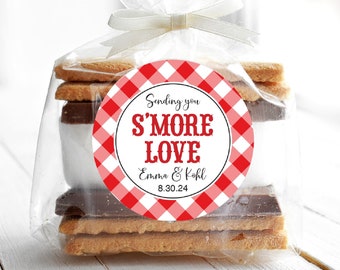 I Do BBQ S'more Sticker, BBQ Engagement Favor Label, BBQ Wedding S'more Tag, Barbecue Couples Bridal Shower Sticker Red Gingham