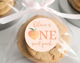 Peach Birthday Favor Sticker Circle, One Sweet Peach First 1st Party Treat Bag Label Girl Birthday Decoration Envelope Seal
