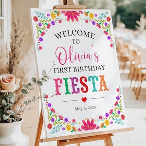 Letrero de bienvenida de fiesta de cumpleaños impreso, letrero de fiesta de cumpleaños mexicana, decoración de fiesta de cumpleaños, póster de cumpleaños con flores mexicanas