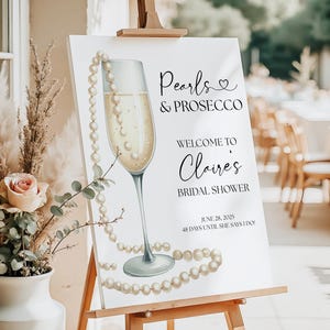 Letrero de despedida de soltera con perlas y prosecco, letrero de bienvenida para despedida de soltera con champán, póster decorativo para despedida de soltera con perlas y prosecco