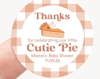 Cutie Pie Baby Shower Thank You Favor Sticker Circle, Gender Neutral Baby Favor Label Fall Baking Baby Shower Decoration