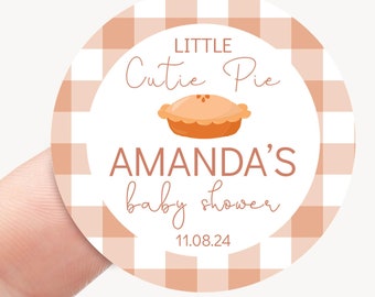 Cutie Pie Baby Shower Thank You Favor Sticker, Gender Neutral Baby Party Favor Label Fall Baking Baby Shower Decoration