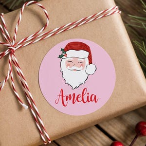 Santa Christmas Name Labels, Kids Gift Label Stickers, Gift Wrap Tags, Christmas Sticker Sheet, Personalized Holiday Gift Labels Girl Boy