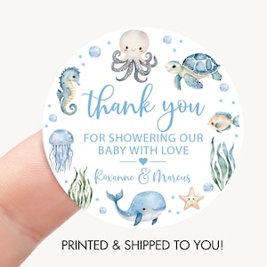 Autocollant de remerciement pour baby shower sous la mer, étiquette de sac de gâteries nautique pour bébé garçon océan, décoration de shower de bébé 2 pouces ou 2,5 pouces
