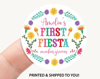 First Fiesta Birthday Thank You Favor Sticker 2" Circle, Mexican Party Gift Label, Fiesta Girl 1st Birthday Decoration Qty: 20