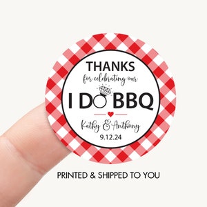 I Do BBQ Thank You Favor Sticker, Personalized BBQ Engagement Bridal Shower Wedding Label Red Gingham, Favor Bag Drink Cup Cookie Tag